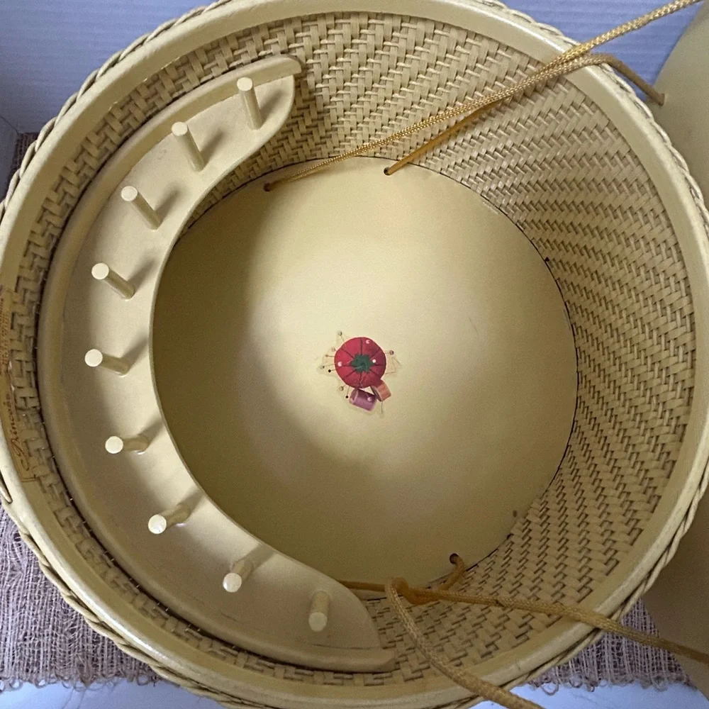 Princess Brand Vintage Round Yellow Wicker Sewing Basket 1940’s - 1950’s. EUC